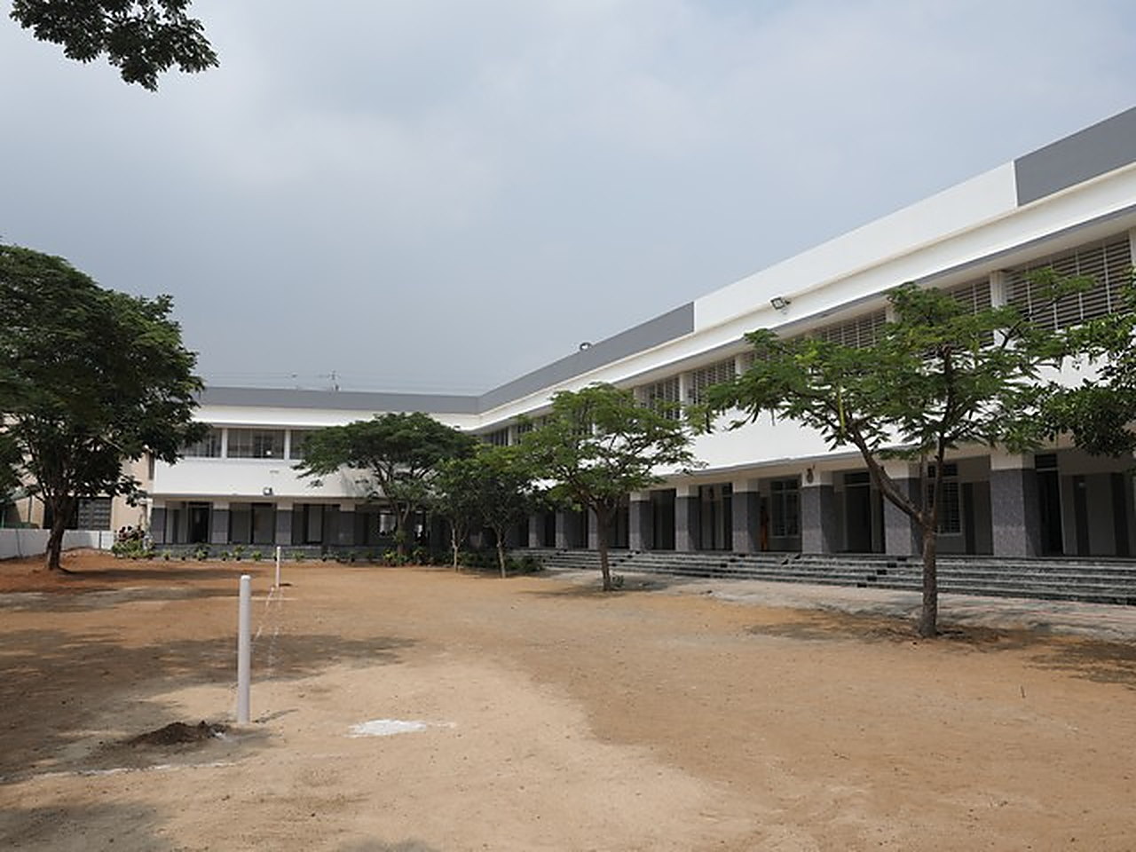 The school block seen across the courtyard